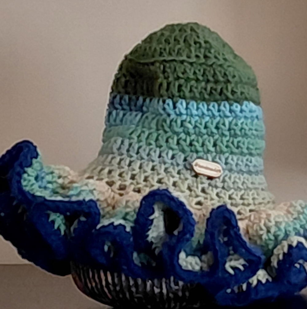 Blue/Multicolor Crochet Hat with Ruffled Brim - Picture 3 of 6